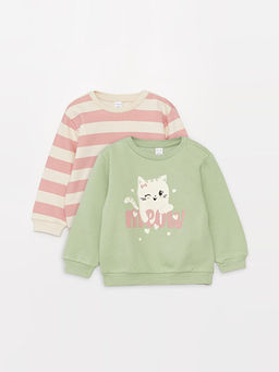 Bisiklet Yaka Uzun Kollu K?z Bebek Sweatshirt 2li