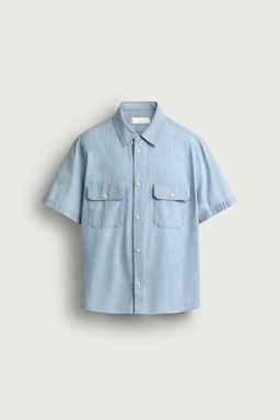 CAMISA CHAMBRAY BOLSILLOS / Azul claro - Zara фото 6