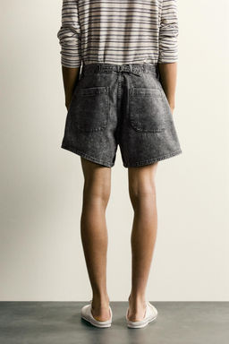 SHORTS DENIM LAVADO ACID / Gris antracita - Zara фото 3