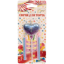 Цена за 2 шт. Свечи для торта Цифра Воздушное сердце "2" (свечи 8 см, сердце 5*13 см)