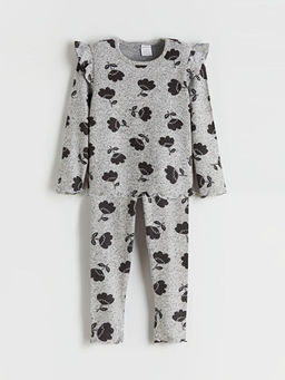 Bisiklet Yaka ?i?ekli K?z Bebek Ti??rt ve Tayt 2li Tak?m