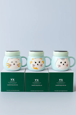 Кружка Emotions of a cat, green-blue (420 ml)