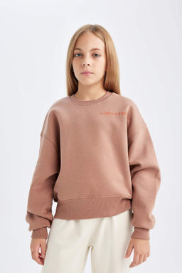 K?z Cocuk Relax Fit Bisiklet Yaka Bask?l? Sweatshirt - Defacto фото 3