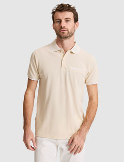 Bej Slim Fit %100 Pamuk D__meli Polo Yaka Ti__rt