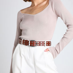 Ремень женский, ширина 4 см, люверсы, винт, пряжка металл, цвет коричневый - Simaland фото 3