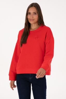 Kad_n K_rm_z_ Basic Sweatshirt Sepette S_rpriz _ndirim