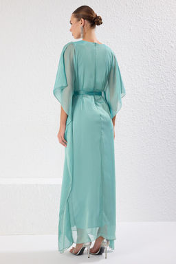 TRENDYOLMILLA Mint V Yaka Sifon Dokuma Maxi S?k Abiye Elbise TPRSS25AE00044  фото 5