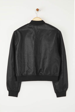 Siyah Regular Kal?p Suni Deri Bomber Ince Ceket Mont TWOAW26MO00084 - Trendyolmilla фото 3