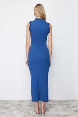 Indigo F?rf?r Detayl? Fitilli Vucuda Oturan Midi Esnek Orme Kalem Elbise TWOSS22EL1569