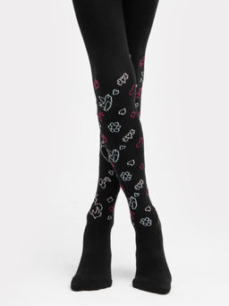 Цена за 3 пары! Колготки детские черные с плюшевым следом и рисунком в виде надписей - Mark formelle фото 2