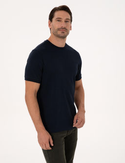 Lacivert Regular Fit %100 Pamuk Bisiklet Yaka Basic T-shirt