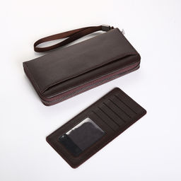 Портмоне-клатч мужской на молнии, коричневое