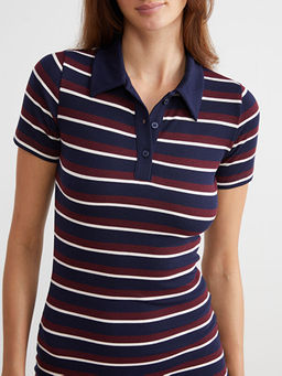 G?mlek Yaka ?izgili Bodycon Elbise