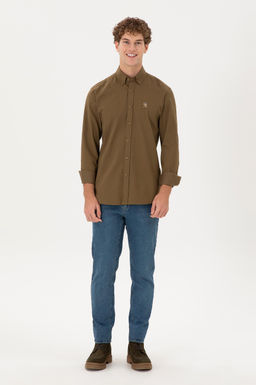 Мужская рубашка цвета хаки с длинным рукавом - U.s. polo assn фото 4