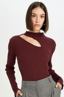 Slim Fit Dar Kesim Yar?m Bal?kc? Yaka Basic Duz Fitilli Kaskorse Uzun Kollu Tisort
