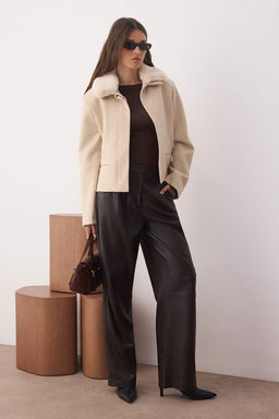 Ekru Regular Kal?p Yakas? Kurklu Kase Ceket Mont TWOAW26MO00131 - Trendyolmilla фото 2