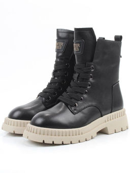 04-WB016-1M BLACK Ботинки зимние женские (натуральная кожа, 100% шерсть)