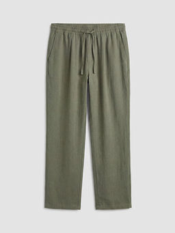 Regular Fit Keten G?r?n?ml? Erkek Pantolon