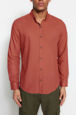 TRENDYOL MAN Koyu Yesil Dugmeli Yaka Apoletli Slim Fit Uzun Kol %100 Pamuklu Keten Gorunumlu Gomlek TMNSS20GO0189 - Trendyolmilla фото 91