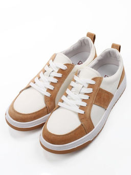 03-C934-5 WHITE/BROWN Кеды кожаные женские (натуральная кожа, натуральная замша)
