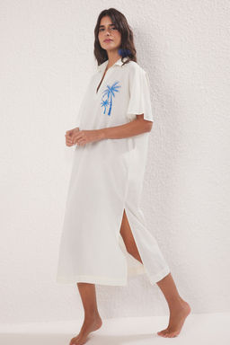 Trendyolmilla Fusya Maxi Dokuma %100 Pamuk Nak?sl? Plaj Elbisesi TBESS25EL00026  фото 11