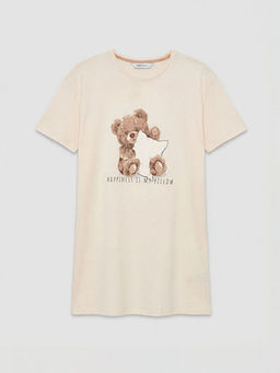 Bisiklet Yaka Ay? Teddy Bask?l? Kad?n Gecelik