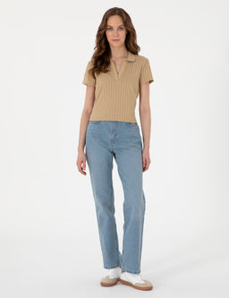 Bej Slim Fit Basic Ti__rt