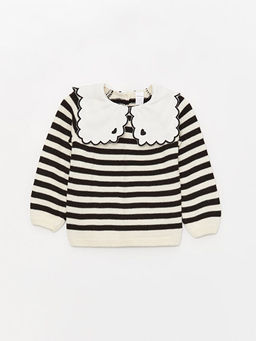 Bebe Yaka Uzun Kollu ?izgili K?z Bebek Triko Kazak