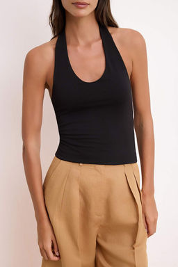 Siyah Boyundan Gecmeli Fitted/Vucuda Oturan Orme Bluz TWOSS25BZ00591