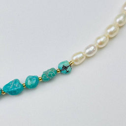 Колье из Жемчуга и Бирюзы с подвеской 45 см +