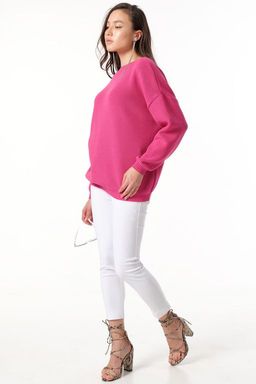 Джемпер вязаный свободный теплый с длинным рукавом розовый