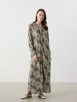 Ka??k Yaka Desenli Kad?n G?mlek Elbise