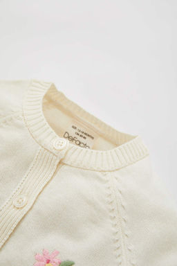 Кардиган с круглым вырезом и цветочным принтом для маленьких девочек - Defacto фото 2