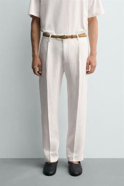 PANTAL?N PLIEGUES TRAJE 100% LINO / Blanco - Zara фото 2