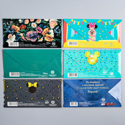 Набор конвертов для денег, 16.5 х 8 см, 6 шт, МИКС, Минни Маус