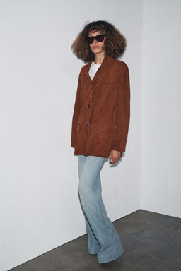 ZW COLLECTION LIMITED EDITION OVERSIZED SUEDE LEATHER BLAZER - Zara фото 2