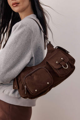 Kahverengi Suet Cep Detayl? Kad?n Omuz Cantas? TAKAW26OC00057