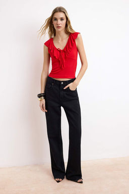 Ekru Fitted/Vucuda Oturan V Yaka Volanl?/F?rf?rl? Yumusak Orme Bluz TWOSS26BZ00359 - Trendyolmilla фото 8