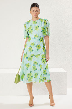 TRENDYOLMILLA Lila Cicek Desenli A Kesim Astarl? Midi Dokuma Elbise TWOSS20EL0908 фото 19