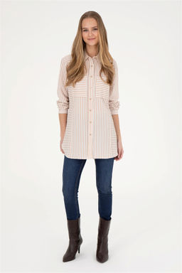 Женская рубашка песочного цвета с длинным рукавом - U.s. polo assn фото 4