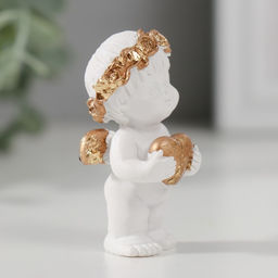 Цена за 2 шт.Фигурка полистоун Ангелочек в венке с сердечком, белый с золотом, 5.2?2.5?2.7 см