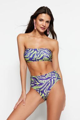 TRENDYOLMILLA Leopar Desenli Straplez Yuksek Bel Hipster Bikini Tak?m? TBESS22BT0018