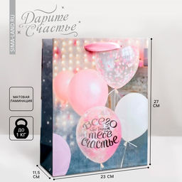 Пакет подарочный ламинированный, упаковка, «Счастья тебе!», ML 23 х 27 х 11.5 см