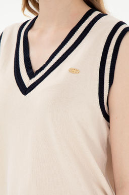 Женский кремовый свитер с v-образным вырезом Неожиданная скидка в корзине - U.s. polo assn фото 7