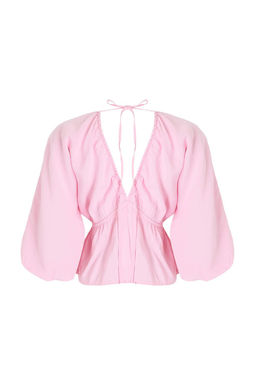 Pembe Lastikli V Yaka Rahat Dokuma Bluz TWOSS26BZ00399