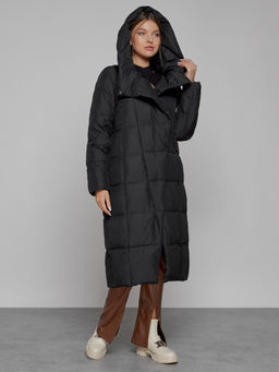 Пальто утепленное с капюшоном зимнее женское черного цвета 13363Ch - Visdeer фото 6