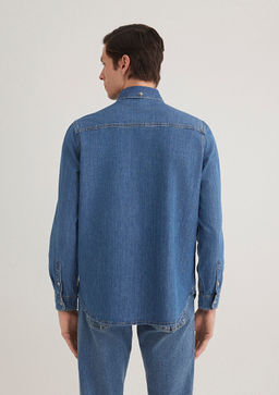 Jayden Classic Denim Indigo Mavisi Jean Gomlek  фото 5