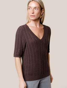 Джемпер фактурной вязки из хлопка с кашемиром