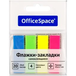 Закладки самоклеящ. OfficeSpace (PM_54064) неон 45*12мм, 4цв.*20л.