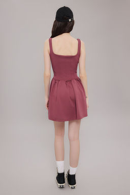 TRENDYOLMILLA Gul Kurusu Kare Yaka Balon Skater/Belden Ac?klan Balon Etekli Mini Orme Elbise TWOSS25EL00371  фото 4